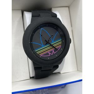 NWT Adidas ADH 3014 Unisex Black Silicone Colorful Logo Unisex Watch